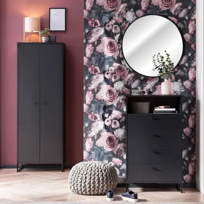 Produktbild von Garderoben Set mit LED-Hintergrundbeleuchtung inkl. Schuhschrank JULBACH-80 in Schwarzmatt, B/H/T: ca. 170,2/185,5/33,05 cm