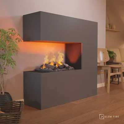 Produktbild von GLOW FIRE Elektrokamin 'Schiller' | Wasserdampf Kamin mit OMC 500 inkl. Holz in grau als Raumteiler | HxBxT: 120x120x37 cm