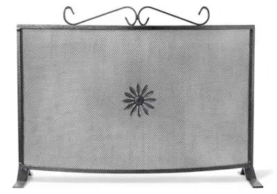 Zdjęcie produktu dla Stała, zakrzywiona osłona przeciwiskrowa z lakierowanego kutego żelaza do kominków, wymiary 60 x 45 cm, osłona kominkowa, akcesoria domowe