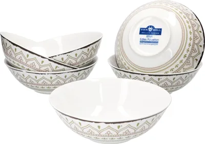 Obrázek produktu pro Van Well Riva 6dílná sada misek na cereálie pro 6 osob Mísa na salát Mísa na polévku Porcelánová mísa