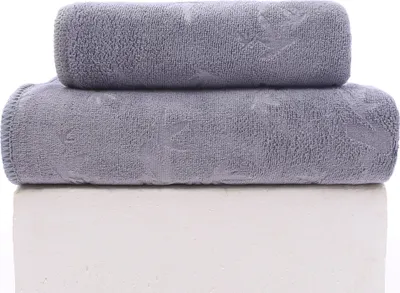 Produktbild von FEBE Ręczniki Ręcznik kąpielowy 70x140 + 50x100 cm jasnoszary Zestaw ręczników Ręcznik kąpielowy frotte z bambusowym wzorem Ręcznik z mikrofibry