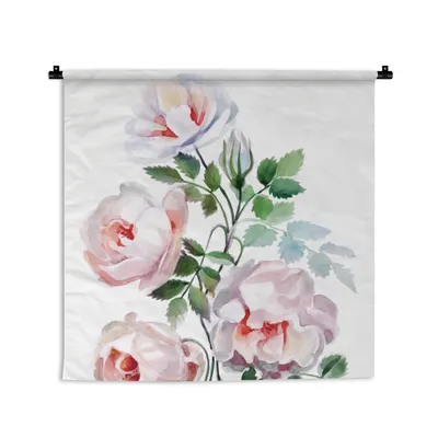Produktbild von MuchoWow® Wandteppich Wandbehang Aquarell - Rosen - Blumen 150x150 cm Tapisserie Dekoration Wandtuch - Wohnaccessoires - Modernes