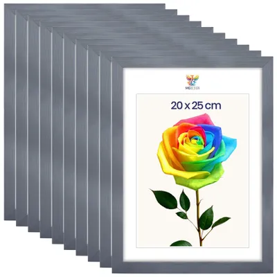 Produktbild von MG Design 10er Set Bilderrahmen 20 x 25 cm - Fotorahmen mit Grau Echtholzrahmen und bruchsicherem Acrylglas, Hoch & Quer zum Aufhängen, zum Aufstellen