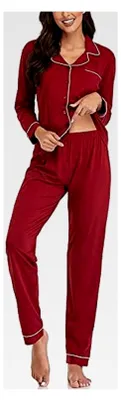 Produktbild von Kuscheliger Schlafanzug für Damen, langes Pyjama-Set in einfarbigem Design, Baumwolle, Langarm, mit Knöpfen