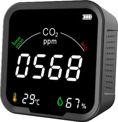 Produktbild von Miernik dwutlenku węgla na podczerwień 400-5000PPM Detektor CO2 Monitor jakości powietrza Tester temperatury i wilgotności Duży ekran do montażu na ścianie Wbudowany akumulator z automatycznym systemem alarmowym do domu i biura