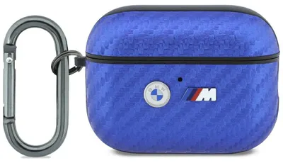 Image de Coque pour AirPods Pro 3, logo BMW M en carbone métal, couleur bleu carbone