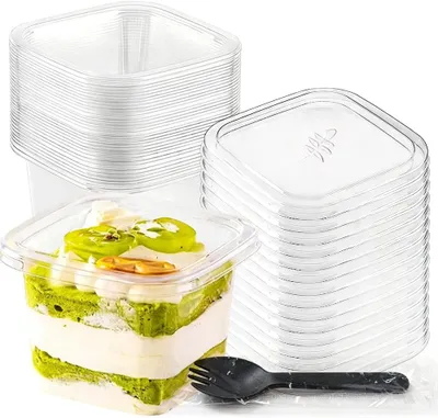 Produktbild von Dessertbecher 360 ml, 50 Stück, mit Deckel und Löffeln, wiederverwendbar, für Party