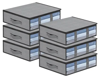 Unterbett-Organizer 6er-Set, faltbar, mit Sichtfenster, 60x45x15 cm