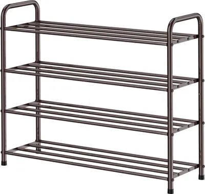 Image de étagère à chaussures à 4 niveaux en acier inoxydable - Convient pour 12 paires - 68 x 26 x 65 cm (Argent)