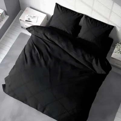 Produktbild von Bettwäsche-Set 240x220 cm Uni schwarz Doppelbett Bettbezug Renforcé Baumwolle