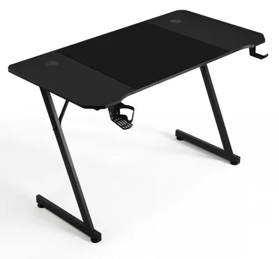 Obrázek produktu pro Herní stůl Ikodm, rozměry 120x60 cm, tvar "Z", design imitující karbon, s držákem na nápoje a sluchátka