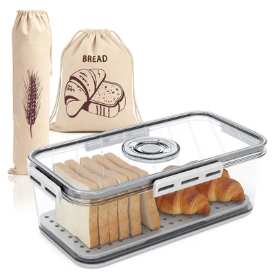 Brotbox aus Kunststoff, transparent, 32,5x18x11 cm, mit Zeitangabe