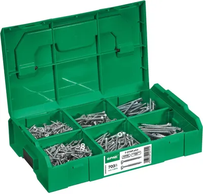 Produktbild von SPAX Montagekoffer L-BOXX Mini, 1 Stück, Schraubenset mit 6 Abmessungen, Senkkopf, T-STAR plus, 4CUT, WIROX