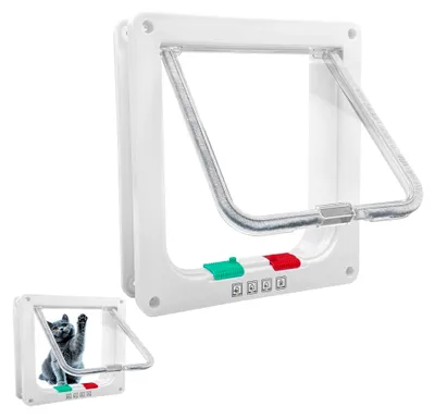 Produktbild von Katzentür für Fenster, 19,8 * 19,8 CM, Fliegengittertüren und Schiebetüren, 4 Wege Verriegelung, Hundeklappe für Haustiere, Innen- und Außentür, Weiß