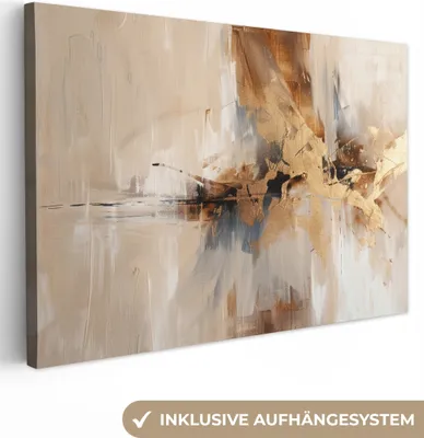 Produktbild von MuchoWow® - Leinwandbilder - Modern - Braun - Abstrakt - Beige, Wandbild, Wanddeko Bilder Wohnzimmer, 120x80 cm