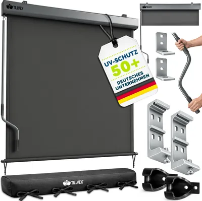 Zdjęcie produktu dla tillvex® Markiza pionowa 180x250 cm antracytowa do użytku zewnętrznego i wewnętrznego | roleta zewnętrzna wodoodporna z korbą ręczną na balkon, taras i do ogrodu | roleta balkonowa przeciwsłoneczna z aluminium | roleta chroniąca prywatność