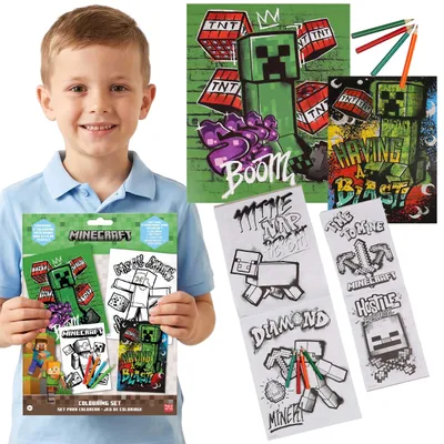 Produktbild von Minecraft Kreativset für Kinder, Mal- und Zeichenset mit Buntstiften und Malvorlagen