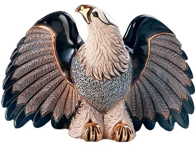 Adlerfigur Keramik handbemalt, 20 x 15 cm, Gold-Platin-Akzente