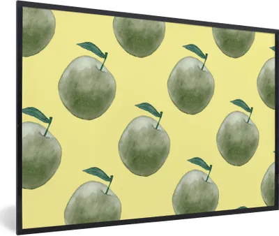 Produktbild von MuchoWow® Gerahmtes Poster Äpfel - Grün - Muster 90x60 cm - Poster mit Schwarzem Bilderrahmen Wandposter Rahmen Foto Bilder - Fotorahmen - Foto-Plakat