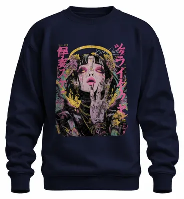 Obrázek produktu pro Cyberpunková anime mikina s potiskem, manga, Japonsko, styl Y2K, pro fanoušky, tmavě modrá, velikost M