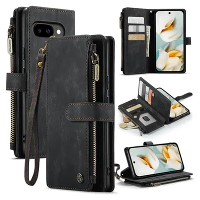 Obrázek produktu pro Pro Google Pixel 9a CaseMe umělá kůže multifunkční peněženka na zip černá