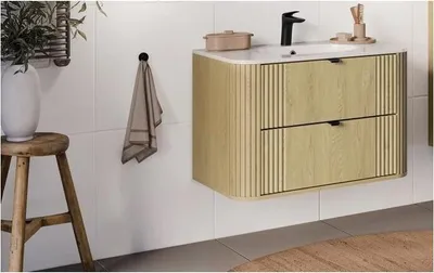 Produktbild von MONTIERT Design Badmöbel Set mit Waschbecken OVALIA CREMONA 80 cm MDF SOFT-CLOSE LED Waschtisch