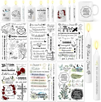 Zdjęcie produktu dla 6 arkuszy z naklejkami do świec, folia do tworzenia własnych dekoracji na świece, folia transferowa, dekoracje do świec