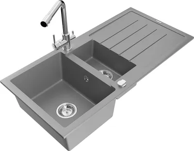 Produktbild von Mexen Andres 1,5-Becken-Granitspüle mit Abtropffläche und Mischbatterie Duero, Grau - 6515-71-671600-00