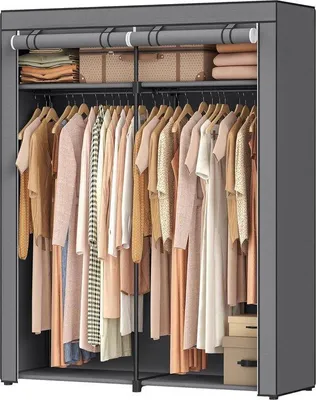 Productafbeelding van Opvouwbare kledingrek met opbergruimte voor kledingstangen - 140 x 43 x 174 cm, grijs - RYG02GY