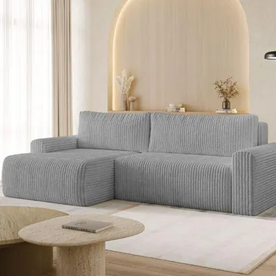Image de Canapé d'angle MILO LARGE avec fonction couchage et coffre de rangement, angle gauche - TILIA 90