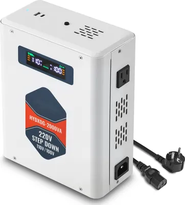 Produktbild von Spannungswandler - Abwärtstransformator (Step-Down) 220 V auf 110 V, 2000 VA - 2 US-Steckdosen - USB-Ausgang - LCD-Display - Temperaturschutz - Für 110-V-Geräte