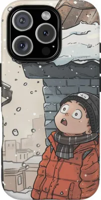 Produktbild von Winterlicher Chibi-Mann blickt zum verschneiten Dach – Hülle Kompatibel mit iPhone 16 Pro