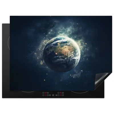 Produktbild von KitchenYeah© Herdabdeckplatte Weltraum - Erde - Sterne - Universum , 70x52cm, Küche Deko, Glaskeramikkochfeld Herdabdeckung, Abdeckplatte fùr Kochfeld