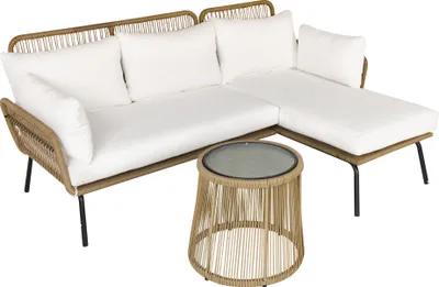 Image de Outsunny Salon de jardin extšŠrieur d'angle moduable 4 places en ršŠsine tressšŠe canapšŠ de jardin extšŠrieur avec table basse coussins grand confort inclus crššme