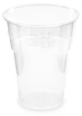 Produktbild von 50x Einweg-Trinkbecher klar 500 ml 0,5 l Eichstrich aus PLA ø 102mm