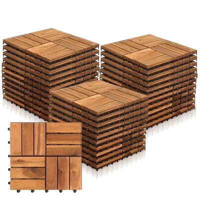 Produktbild von Faziango 33 Stück Holzfliesen 12-Latten 3 qm, 30x30cm Terrassenfliesen Klickfliesen Balkonfliesen mit Drainagensystem, Wetterfest aus Akazienholz