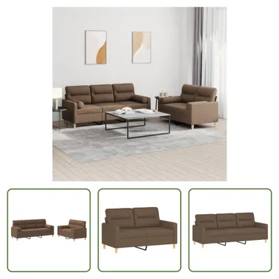 Produktbild von The Living Store 2-tlg. Sofagarnitur mit Kissen Braun Stoff