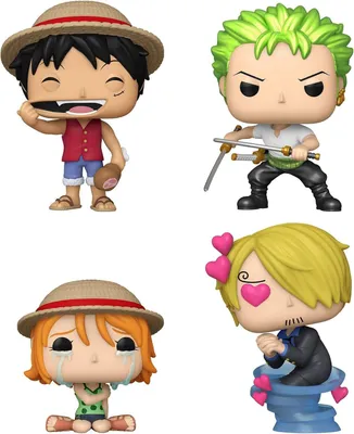 Four Funko Pop! vinyl figures from the anime series One Piece.