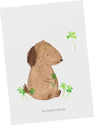 Produktbild von Mr. & Mrs. Panda Postkarte Hund Kleeblatt - Weiß - Geschenk, einzelkarte, Viel Glück, Sprüche, Postkarten, Achtsamkeit, Ansichtskarte, Grußkarte, Ansichtskarten, Süß