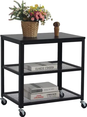 Immagine prodotto di Carrello con rotelle Relaxdays, 3 ripiani, per cucina e soggiorno, A x L x P: 61 x 60 x 40 cm, carrello ausiliario con rotelle, nero