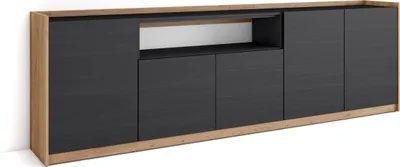 Produktbild von Sideboard, Highboard, 260x37x80cm, 5 Türen, Wohnzimmer, Küche, Schwarz Eiche