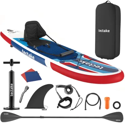 Produktbild von tectake® Stand-Up Paddle Board, aufblasbar, 3-Finnensystem, rutschfeste Trittfläche, verstellbares Aluminiumpaddel, 200 kg Belastbarkeit, inkl. Kajak-
