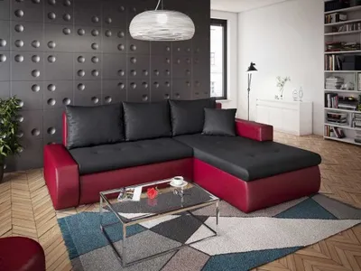 Obrázek produktu pro Rohová rozkládací sedačka GRAND černo-červená - SAWANA 14 + MADRYT 960