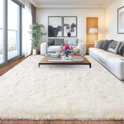 Immagine prodotto di Tappeto per soggiorno, 240x340 cm, pelo lungo, stile shag, color crema, forma rettangolare