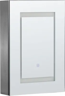 Produktbild von BELIANI Bad Spiegelschrank Schwarz Sperrholzplatte 1 türig 40 x 60 cm mit LED-Licht und Fächern Wandeinbau Modern Trendy Badezimmer Möbel