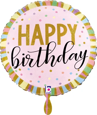 Produktbild von Folienballon rund 45cm Pastel Stripes Happy Birthday