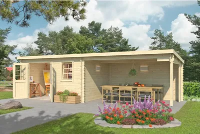 Produktbild von Gartenhaus Outdoor Life Reno inkl. Schleppdach und Rückwand 780 x 313,9 cm natur