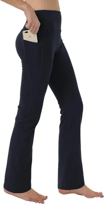 Productafbeelding van Hoge taille bootcut sportbroek voor dames met zakken en buikcontrole, geschikt voor yoga, hardlopen en fitness