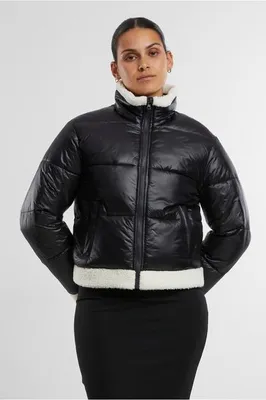 Image de Urban Classics Ladies Recycled Shiny Puffer Sherpa Jacket black/whitesand - L