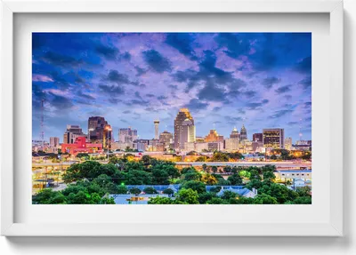Produktbild von Stadtbild von San Antonio– Wandbild mit Rahmen – Gerahmtes Bild  – Wanddekoration – 60x40 cm –  Schwarz Rahmen